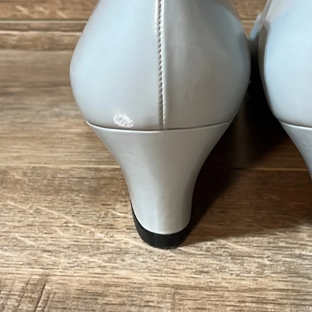 Salvatore Ferragamo Pump‎ Block Heel Retro Gray Snakeskin Square Toe Cap Shoes